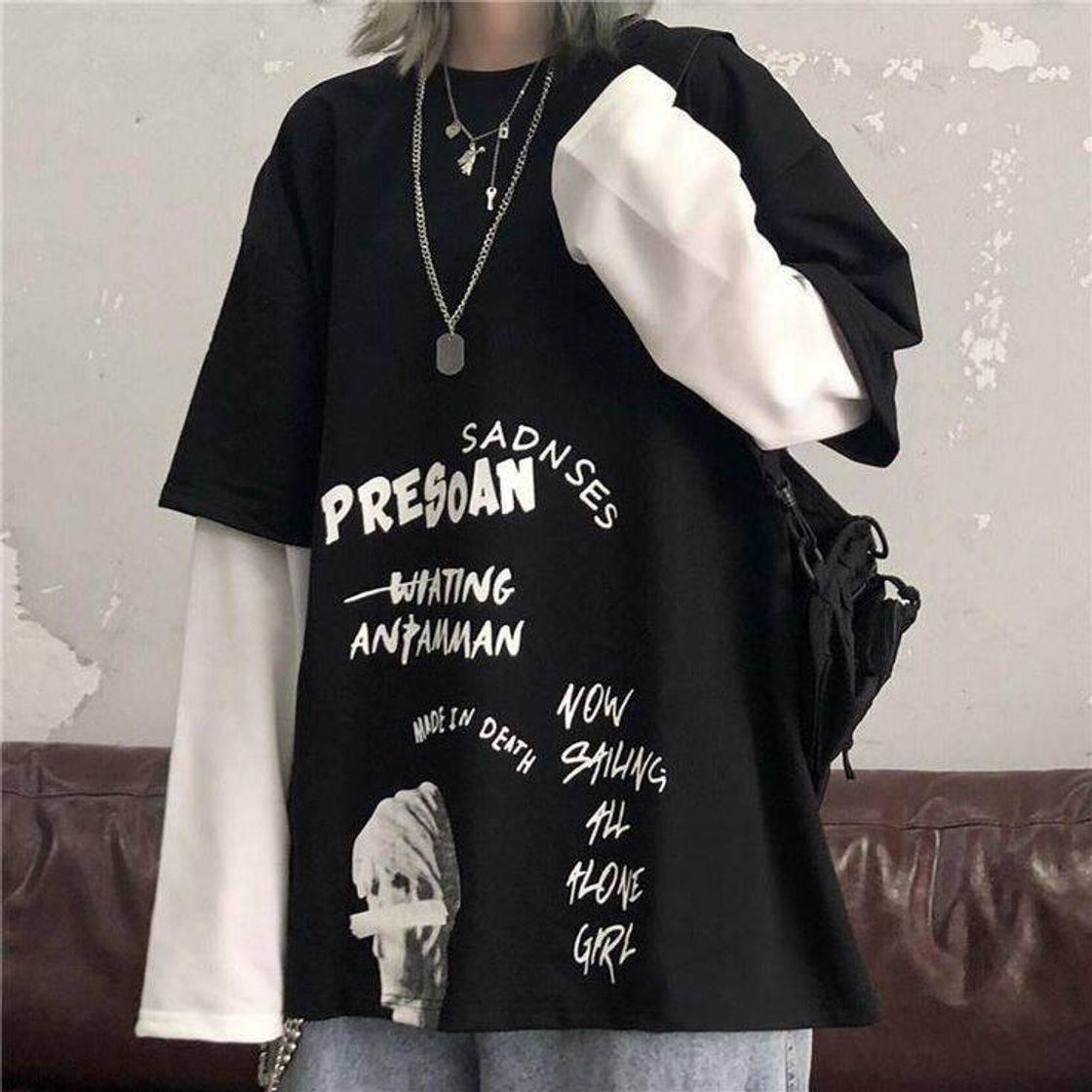 Fashion gothic punk egirl loose long sleeve tee