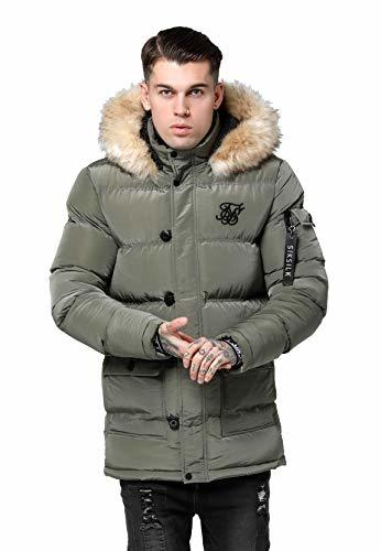 Social Sik Silk Parka Verde Khaki Hombre Acolchada con Pelo