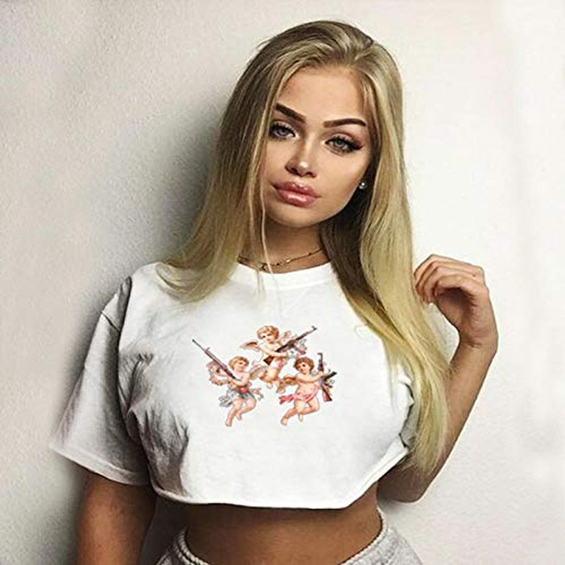 Social SHOUTAOS Ángel Imprimir Las Mujeres De Manga Corta Camiseta Floja Ocasional Mujer