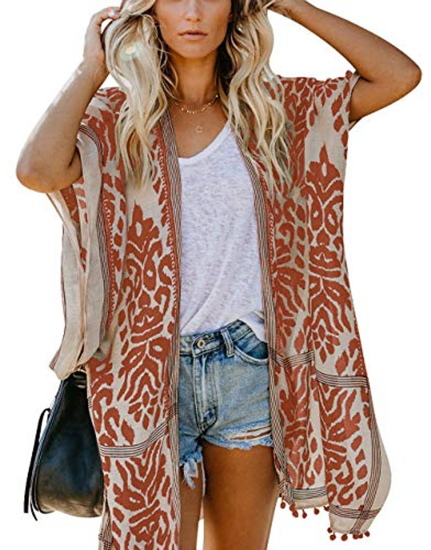 Product Mujeres Verano Kimono Cardigan Casual Ropa de Playa Pareos Retro Impreso Blusa