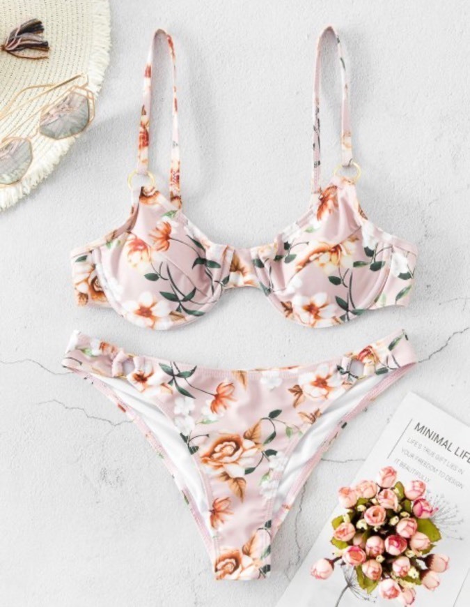 Social Bikini Branco Floral Zaful