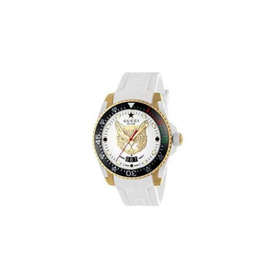 Moda Gucci Reloj de Buceo cauuciu Carcasa Blanca con pvd con Oro Amarillo