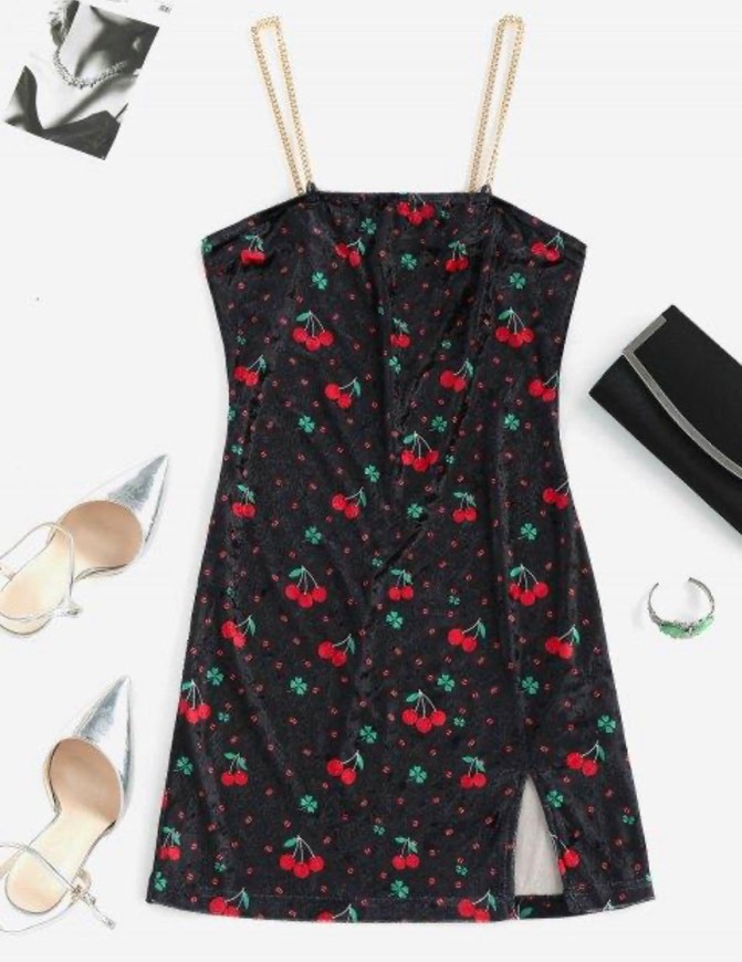 Product Zaful- Vestido de terciopelo con estampado gráfico de cereza