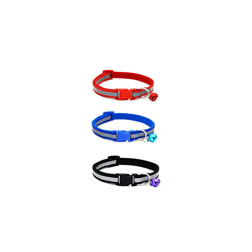 Product UEETEK 3pcs gato reflectante Collar con campana regulable para mascotas gatito cachorro