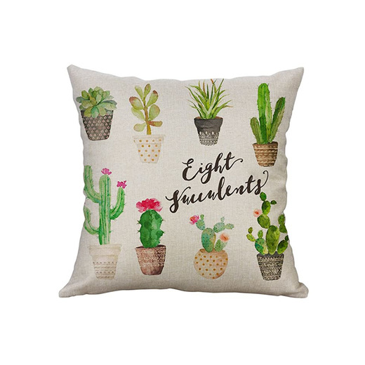 LEEDY Cotton Linen Plants Succulents Cactus Prickly Pear Square Throw Waist Pillow