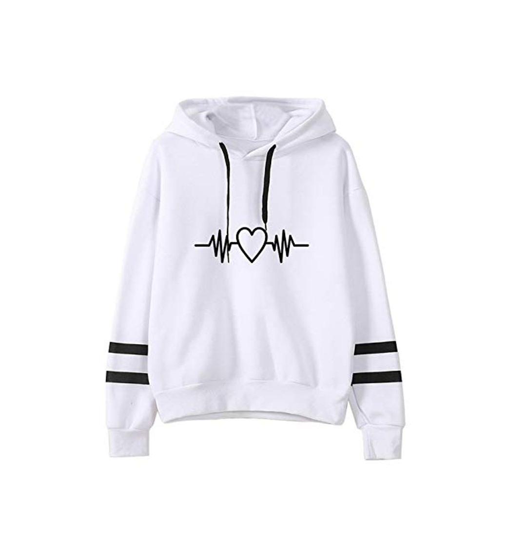 Fashion SIMYJOY Sudadera con Capucha Unisex Heartbeat Sudadera con Estampado de electrocardiograma Jersey de Manga Larga a Rayas Moda callejera para Hombres Mujeres