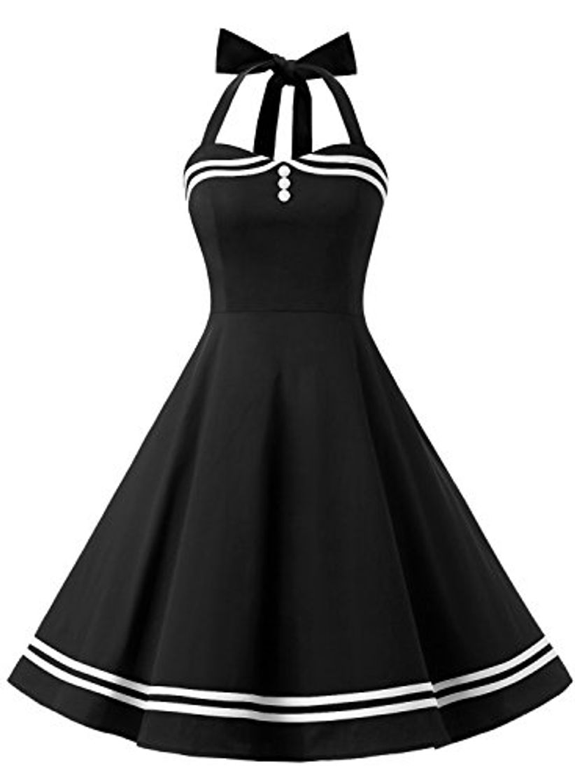 Product Timormode Vestido Cóctel Corto Vintage 50s Cuello Halter Vestido De Fiesta Rockabilly