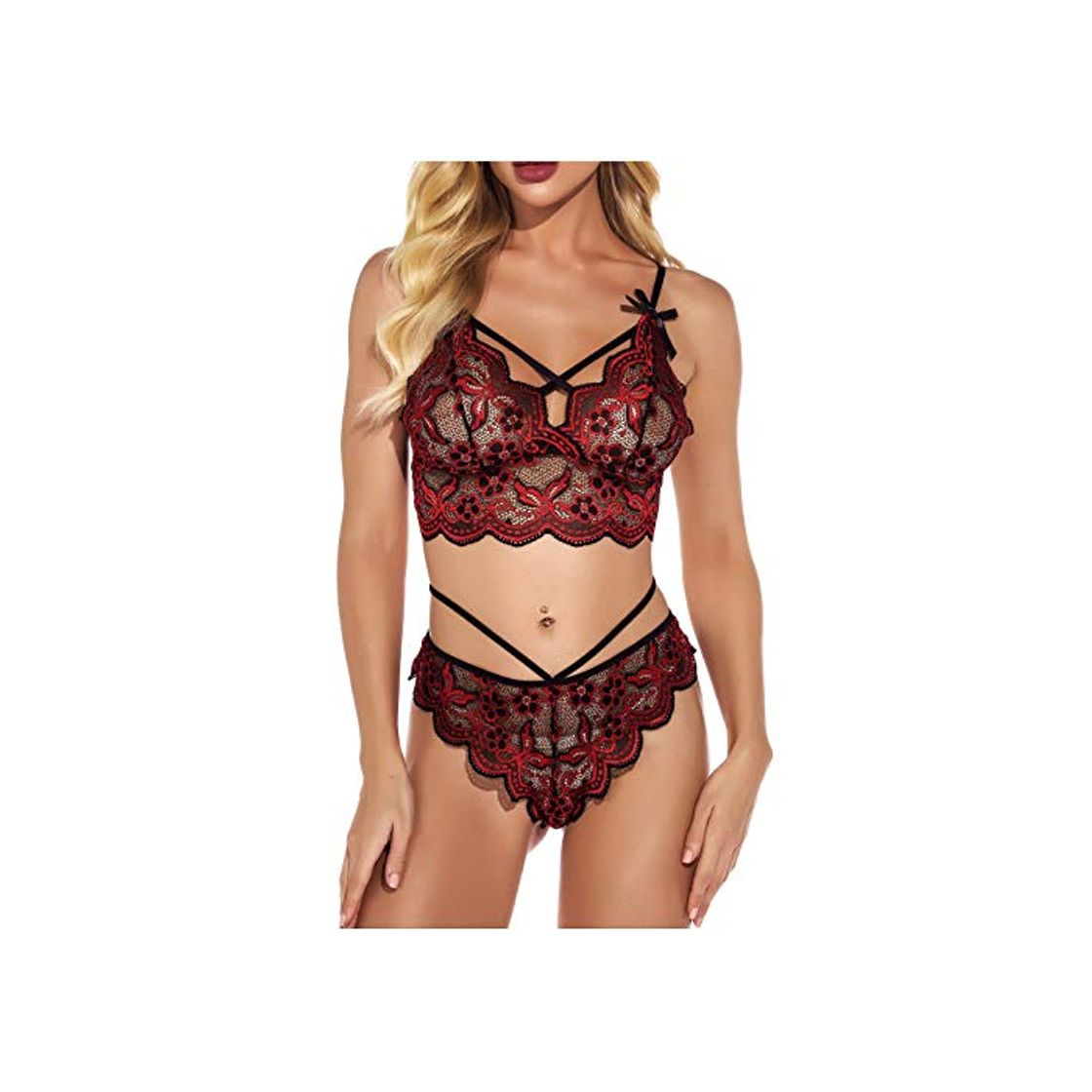 Social Lenceria Sexy Mujer Correas Sujetador y Panty Ropa Interior Babydoll Atractiva De Muselina Ropa de Dormir de TentacióN Deep V Lencería Pijamas riou