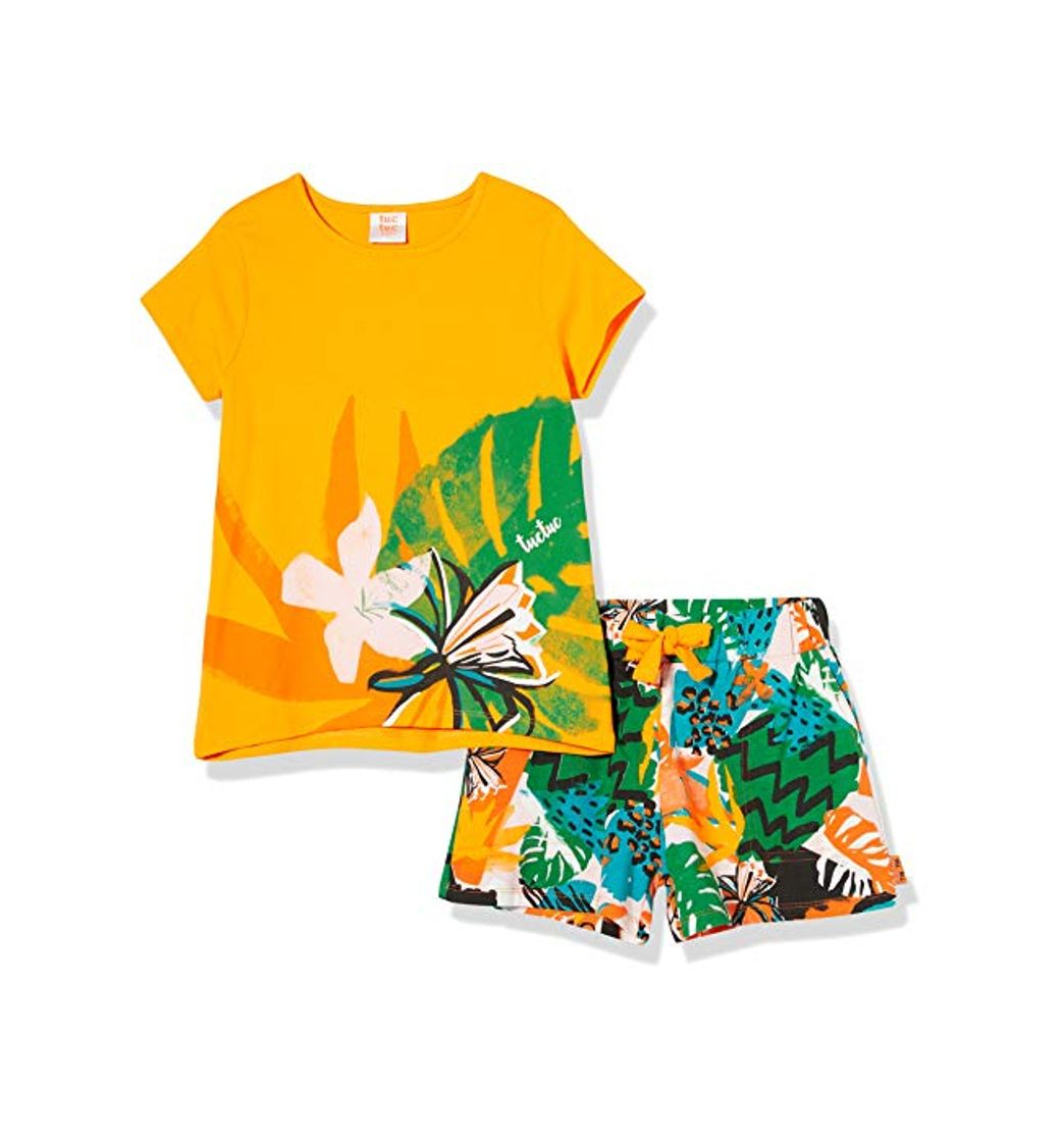 Moda Conjunto Camiseta Y Short Punto Estampado NIÑA Naranja Party Animal