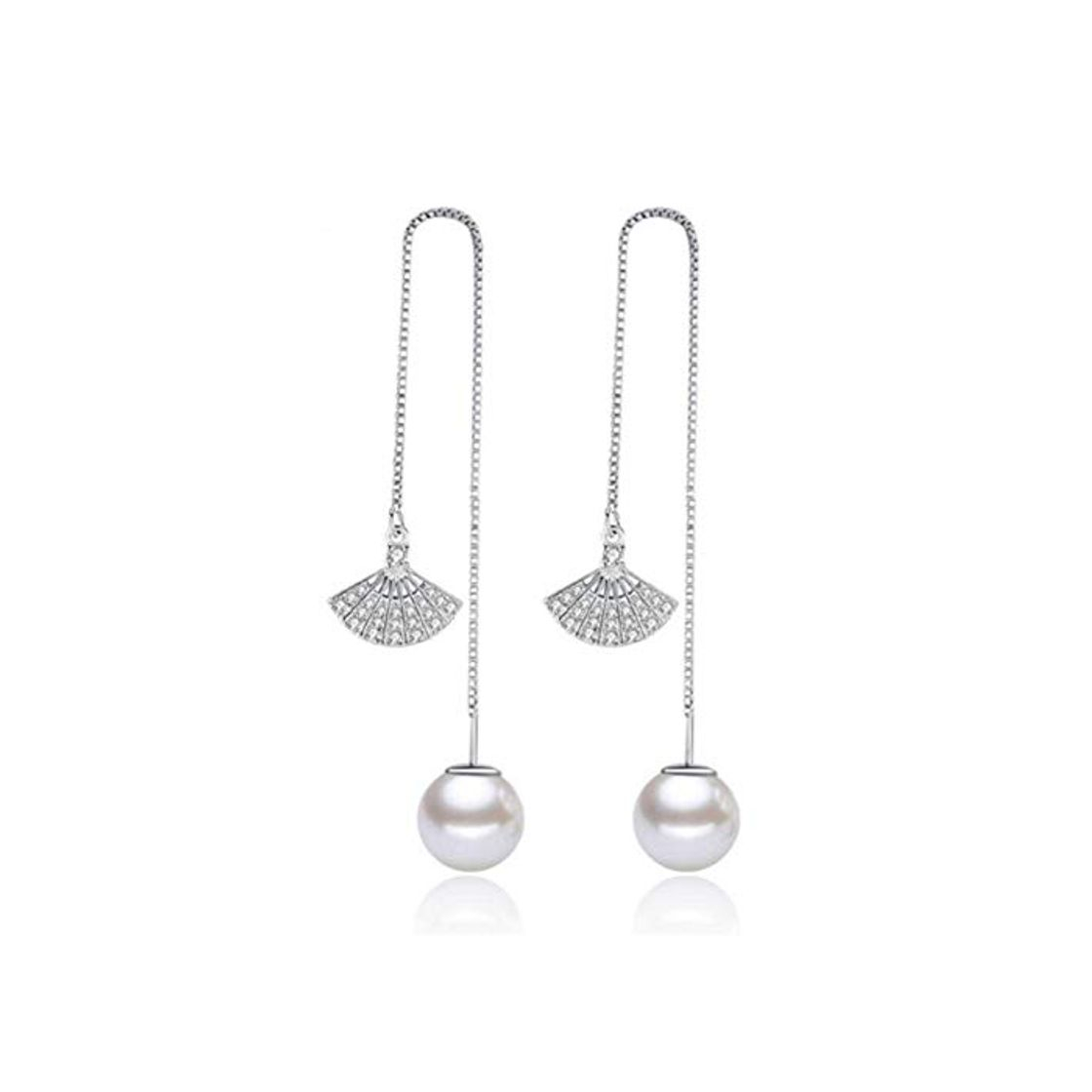 Moda HUGJOU 925 De Plata Esterlina Larga Borla Oreja Línea En Forma De Abanico Perla Gota Pendientes Para Mujeres Pendientes Brincos