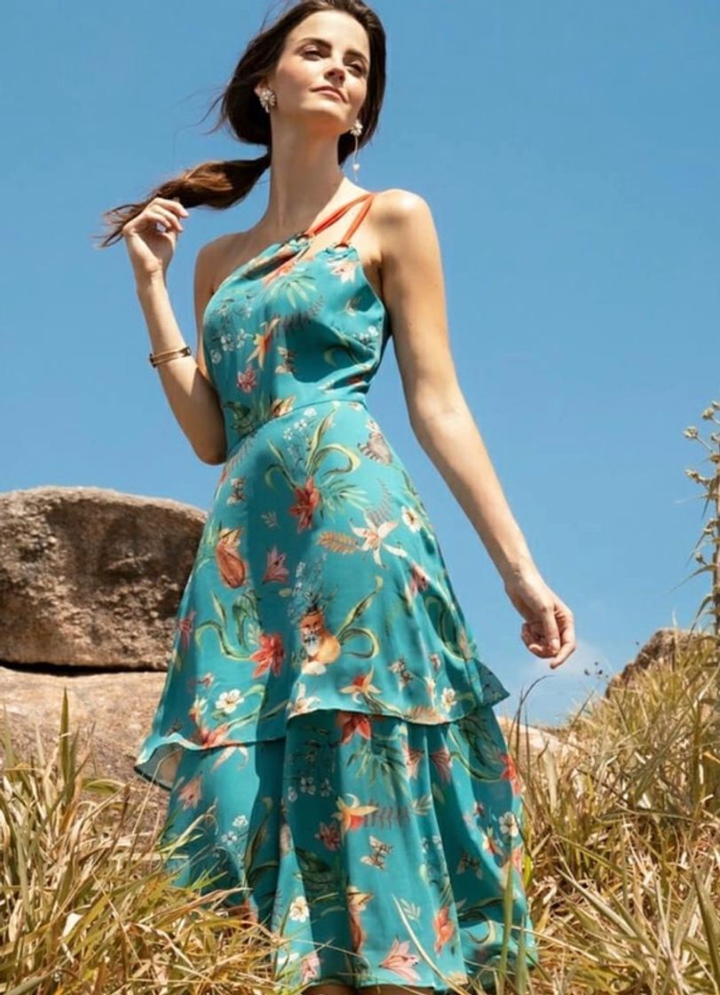 Social Vestido midi em crepe com saia em duas camadas 