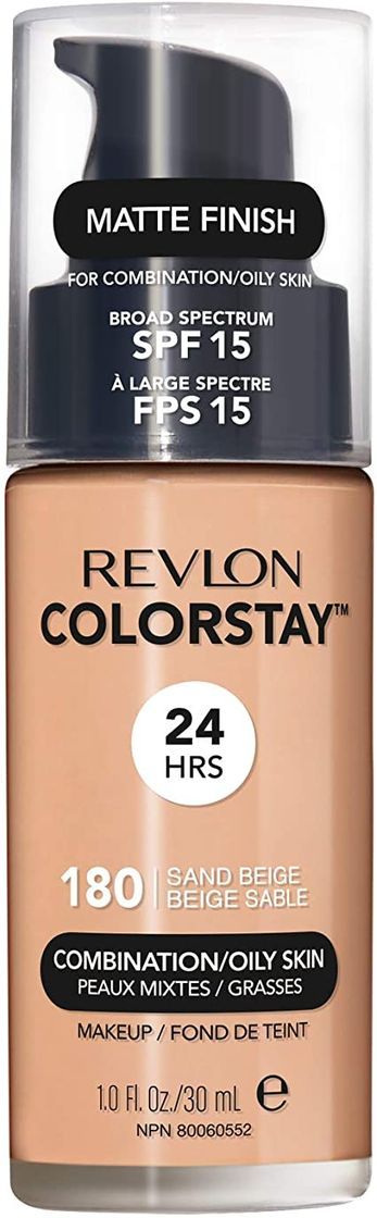 Revlon Colorstay 24H, Base de maquillaje para rostro, para cutis mixto/graso, con dosificador, color Beige (180 Sand Beige)