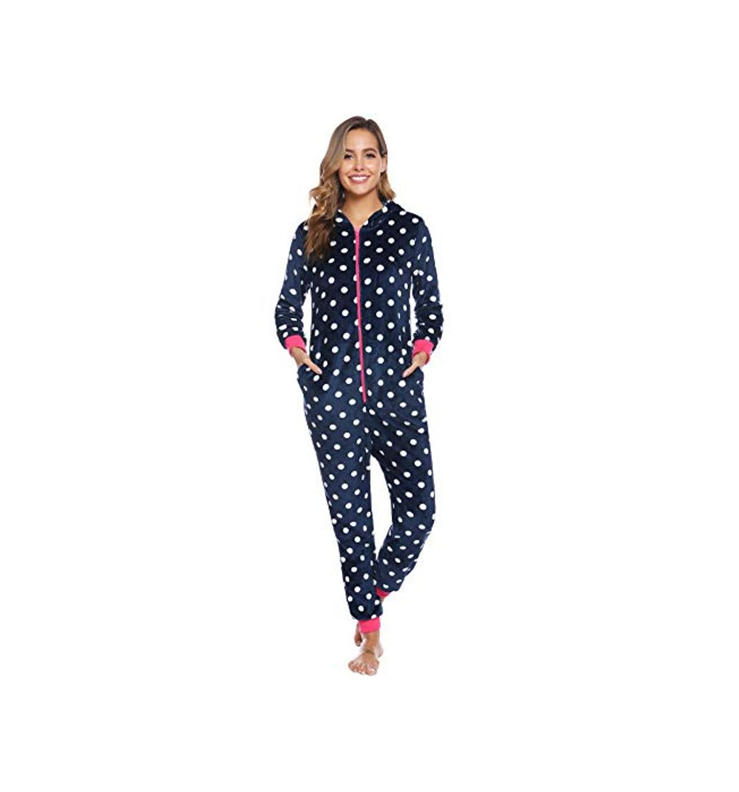 Product iClosam Pijama de una Pieza Franela Invierno para Mujer Pijama Encapuchado Calentito Ropa de Casa Dormir