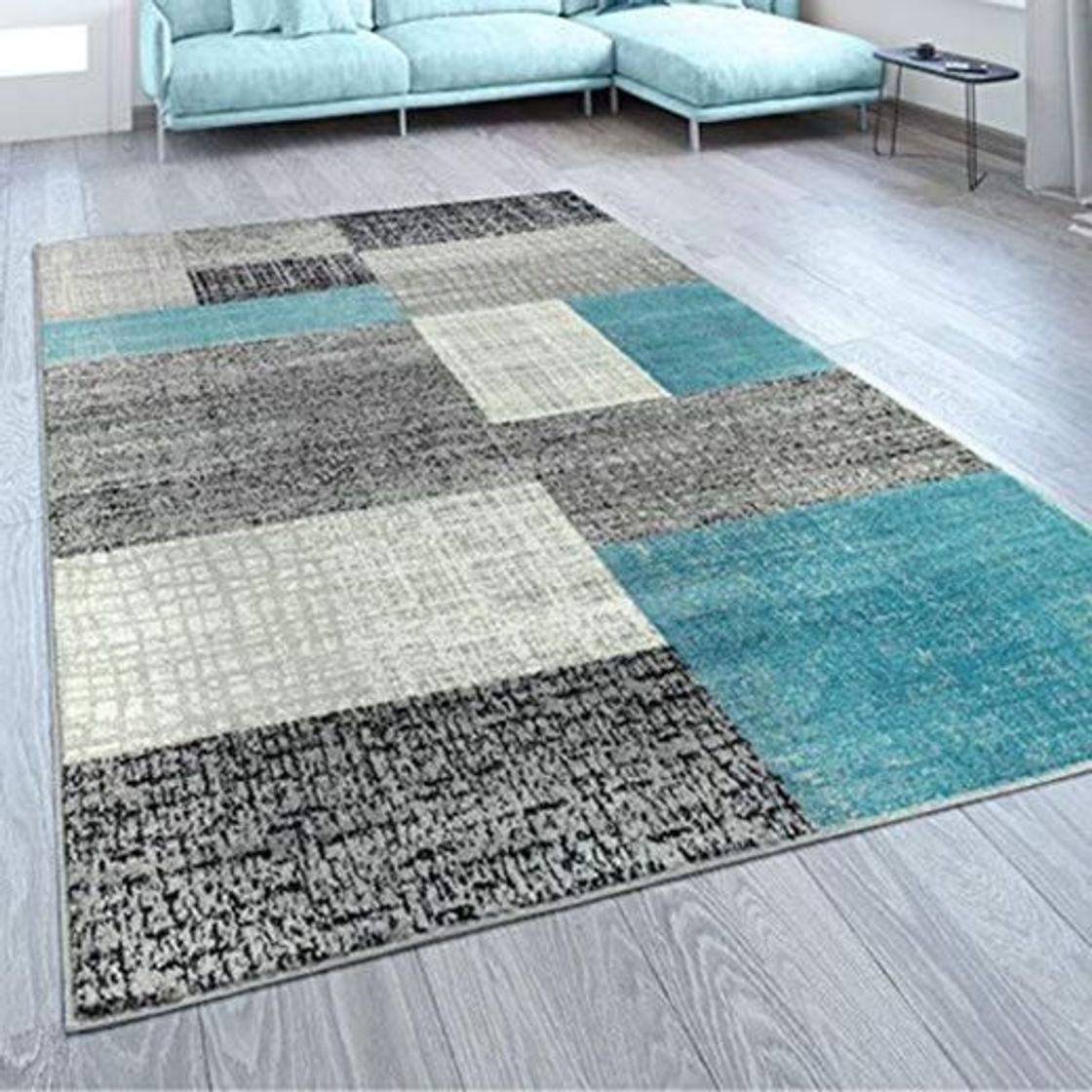 Producto Paco Home Alfombra De Diseño A Cuadros Turquesa Gris, tamaño