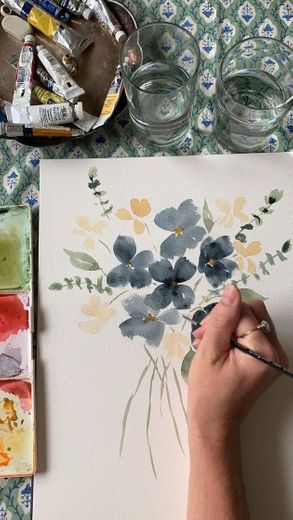 Flores azuis com aquarela