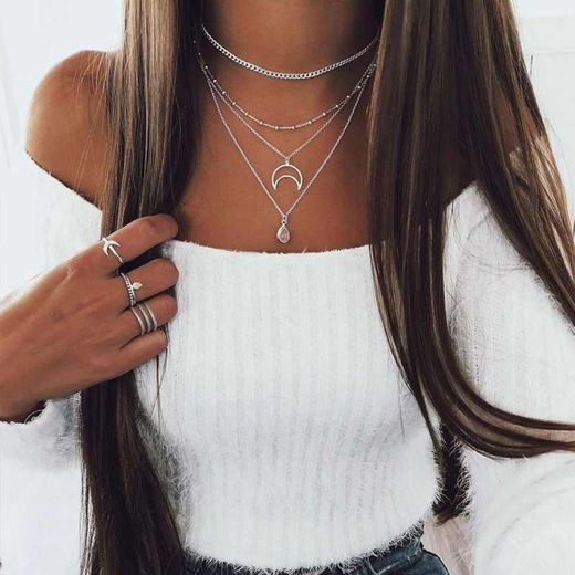 NO BRANDED Multilayer Necklace Women Geometric Necklaces Jewelry Long Chain Gold Colors