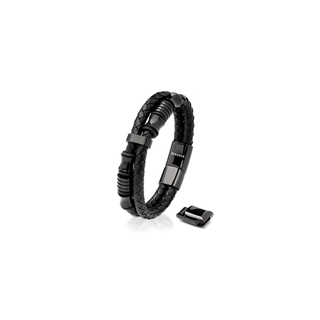 Moda SERASAR 20cm Negro Pulsera de Cuero Hombre Chico Pulseras Hombres Brazalete Brazaletes