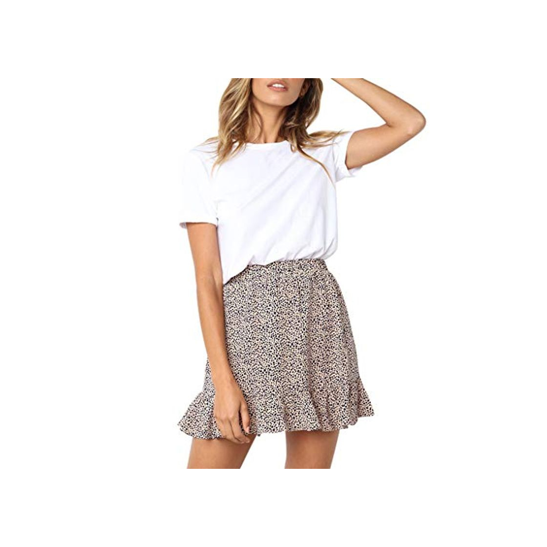 Social beautyjourney Falda Corta con Volantes de Leopardo para Mujer Falda Plisada Falda Cruzada de Fiesta en la Playa Minifalda Faldas Skater de Cintura elástica