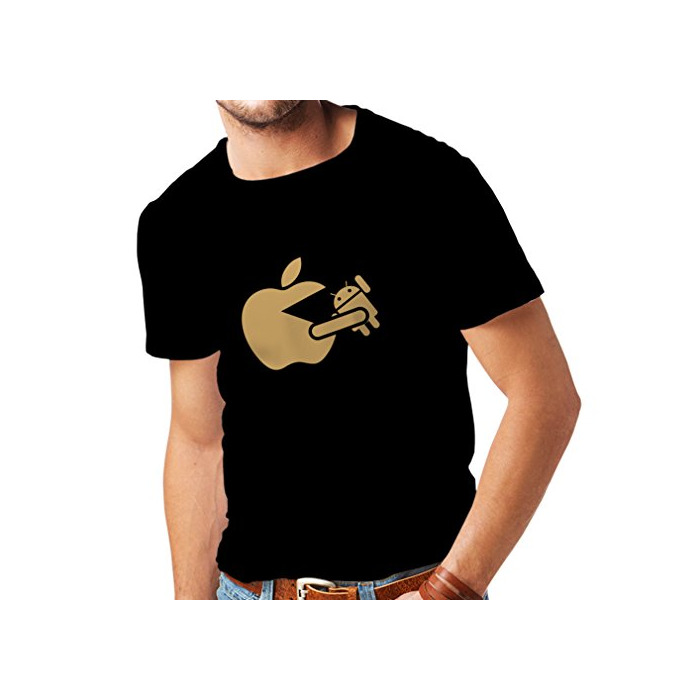 lepni.me Camisetas Hombre Funny Apple Comer un Robot - Regalo para los