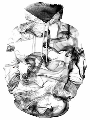 Moda TUONROAD Sudadera con Capucha Hombre Novedad Humo 3D Impreso Blanco Hoodie Mujer