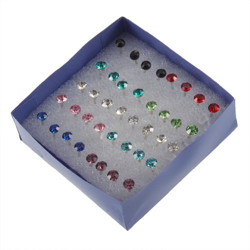 Product TOOGOO 1 Caja 20 Pares Pendientes Perforacion de Orejas Cristal Color Mezclado