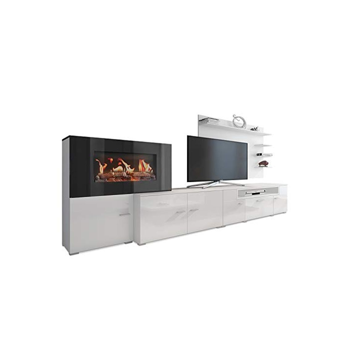 Producto SelectionHome - Mueble salón comedor con chimenea eléctrica, acabado Blanco Mate y