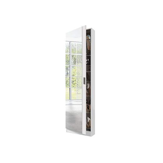 Habitdesign 007866BO - Armario zapatero con espejo, color Blanco Brillo, dimensiones 180cm