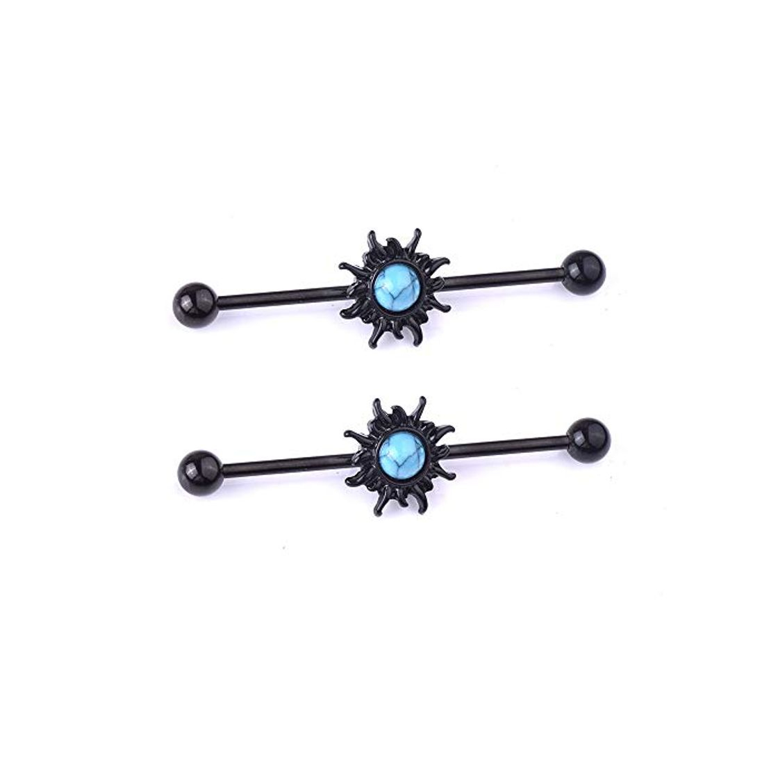 Fashion Tapón de estiramiento de oreja 2 piezas Unisex 14G Industrial Andamio Barbell Acero quirúrgico Oído Vintage Cartílago Piercing Con azul turquesa Pendientes Conjunto de tornillos Tornillo Cuerpo Pierci