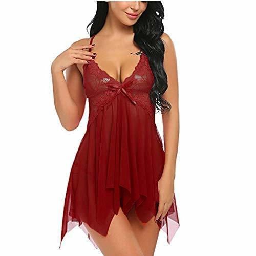 EVBEA Lencería Mujer Erótica Ropa Interior Camisón Babydoll Halter Cordón Transparente Lencería