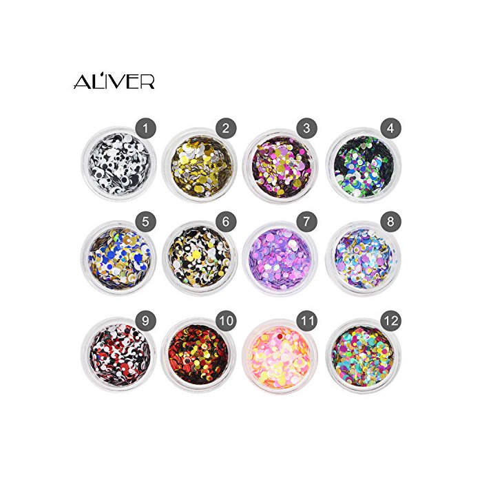 Aliver Nail Diamond Sequins 12 Colors UV Gel DIY Glitter Decoration Nail