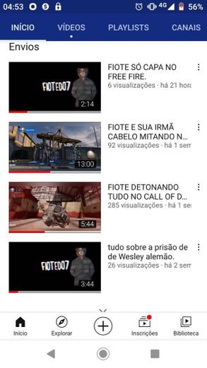 Meu canal do YouTube FIOTEDO7