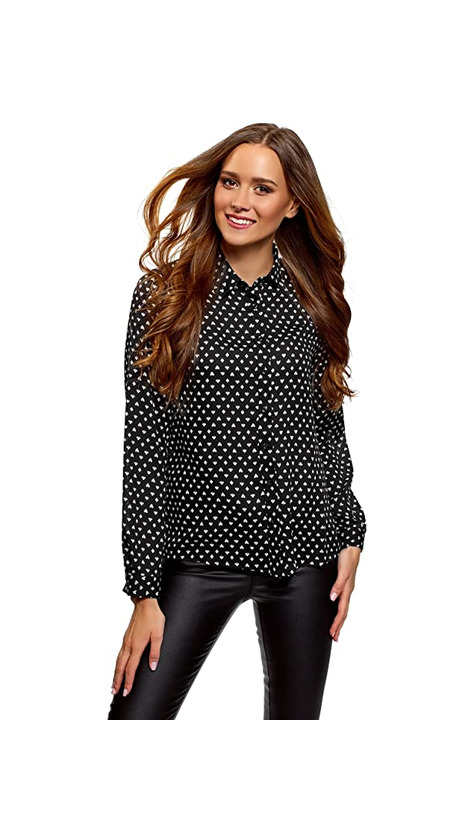 Product oodji Ultra Mujer Blusa Estampada de Gasa, Negro, ES 40