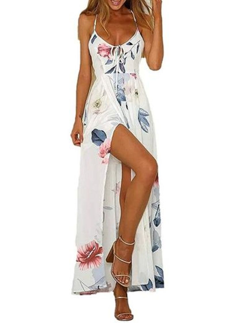 Product Vestido Mujer Bohemio Largo Verano Playa Fiesta Floral Manga Corta Cuello en V Talla Split Wrap Maxi Vestidos 5 XL