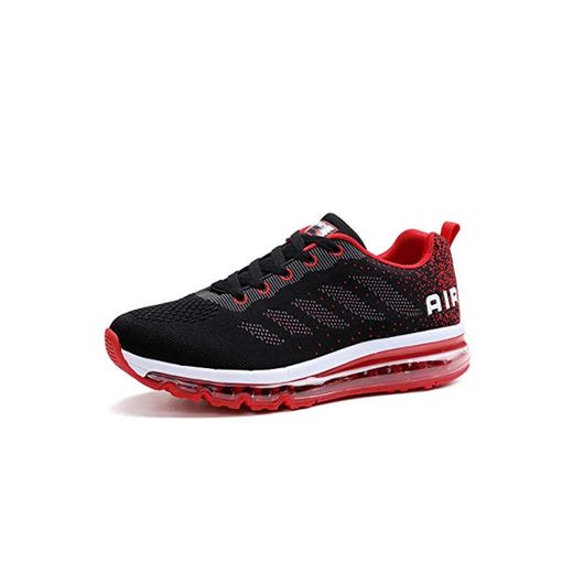 Air Zapatillas de Running para Hombre Mujer Zapatos para Correr y Asfalto Aire Libre y Deportes Calzado Unisexo Black Red 39