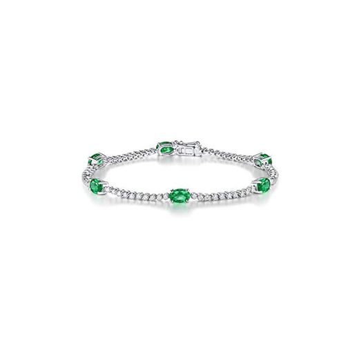 Daesar Pulsera Oro Blanco Mujer Diamante Esmeralda 0