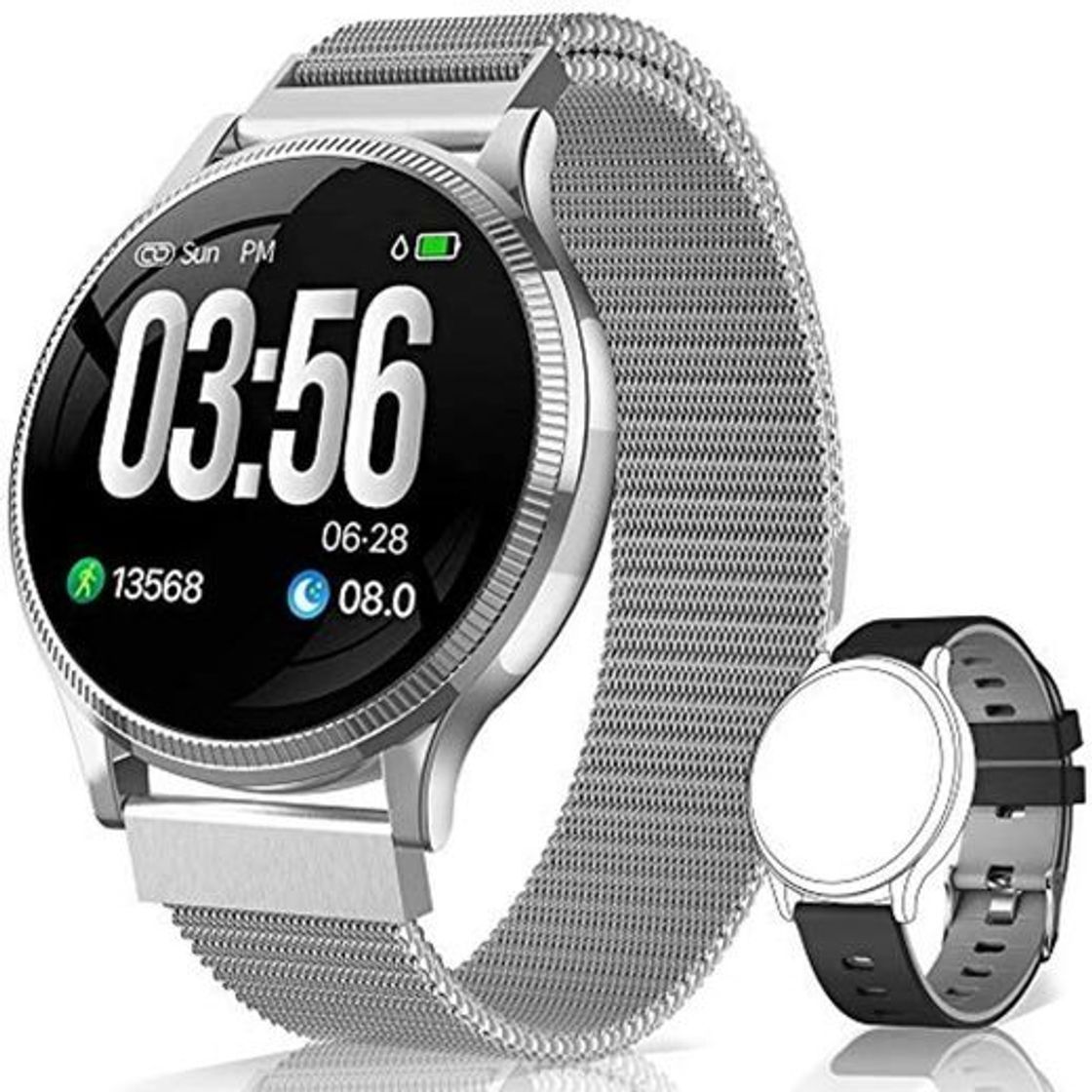 Producto BANLVS Reloj Inteligente, Smartwatch IP67 1.22 Pulgadas Pulsómetro, Monitor de Sueño, Presión