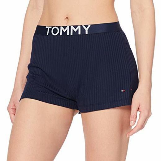 Tommy Hilfiger Rib Short, Pantalones de Pijama Mujer, Azul