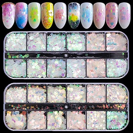 Ebanku Lentejuelas Holográficas de Uñas Nail Art Flakes Glitter Mermaid, Paillette Brillante