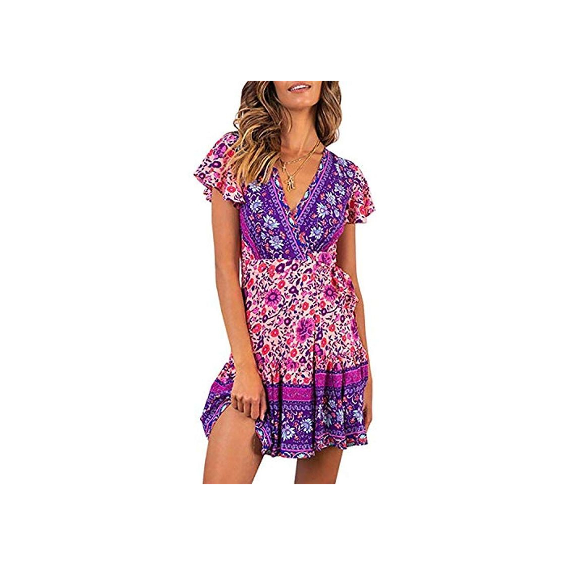 Social Abravo Mujer Vestido?Bohemio Corto Florales Nacional Verano Vestido Casual Magas Cortas Chic