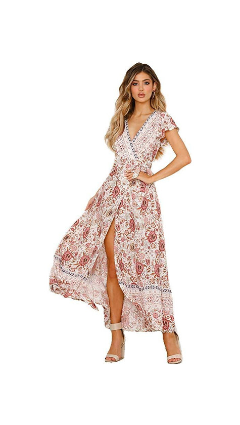 Social Mujeres Sexy Cuello En V Vestidos Bohemio Wrap Floral Impreso Vintage Estilo