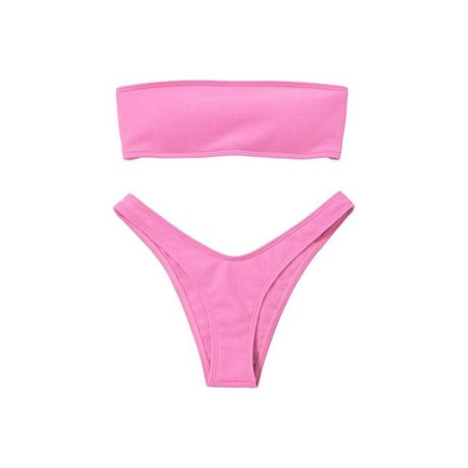 UMIPUBO Traje de Baño Mujer Bikini Bandeau Bañadores con Relleno Lazada en la Espalda Color Liso Talle Alto Conjunto de Color Sólido Ropa de Baño