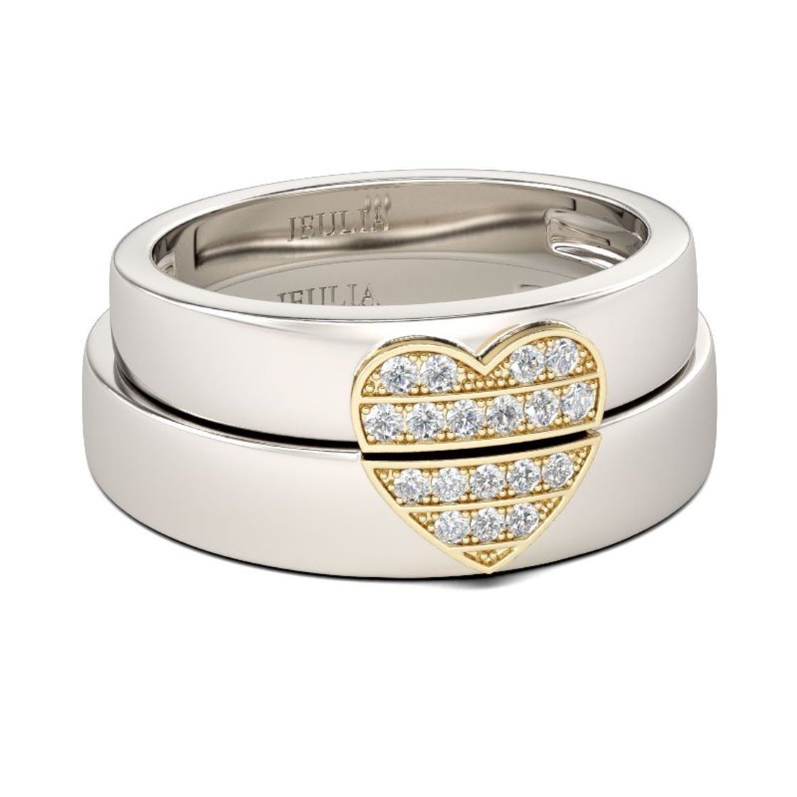 Moda Jeulia Two Tone Heart Design Round Cut Sterling Silver Band Set ...