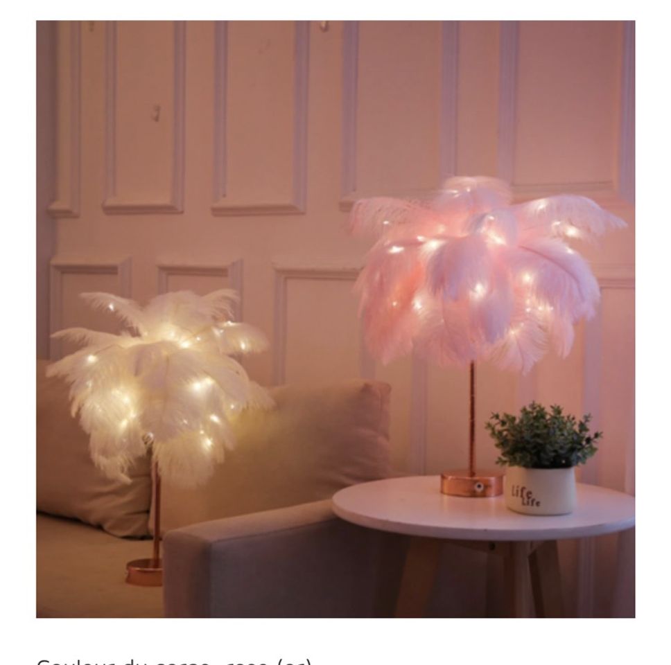 Moda Callie-Luxueuse Lampe de table em plumes d’autruche