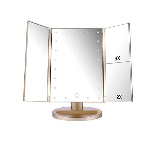 Espejo de Maquillaje con LED, Iluminado Espejo de Mesa Luz con Ampliación