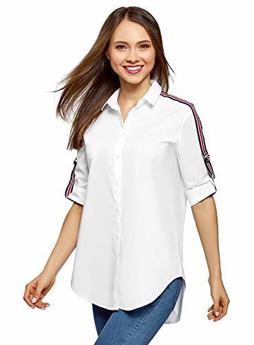 Productos oodji Ultra Mujer Camisa de Algodón Oversize, Blanco, ES 40