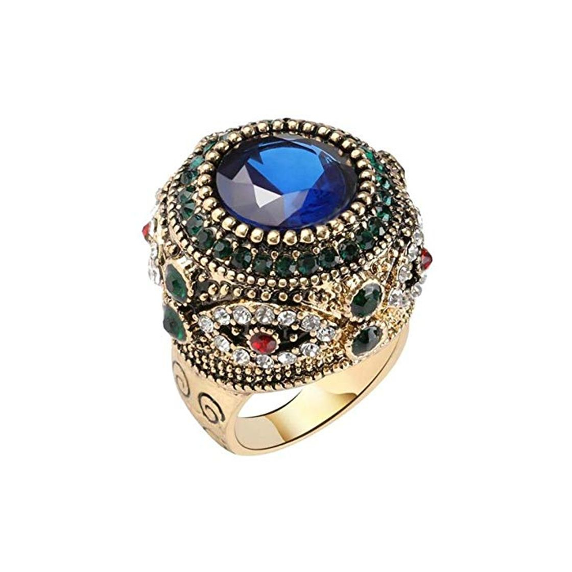 Producto UIOXAIE Broche Anillos turcos de Resina Azul Grande Aniversario Joyas Oro Antiguo Vintage Aneis Ouro Cristal Anillos para Hombres Amor Hombre Anillos de Dedo en Joyas y Accesorios