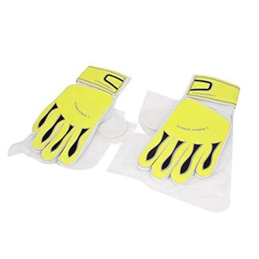 DealMux Sports Gancho Loop fecho Completa Luvas de Dedo Goleiro Par amarelas