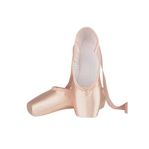 Zapatos de Punta Satén Zapatillas de Ballet con Puntera de Gel de Silicona y Cintas para Mujeres y Niñas 39