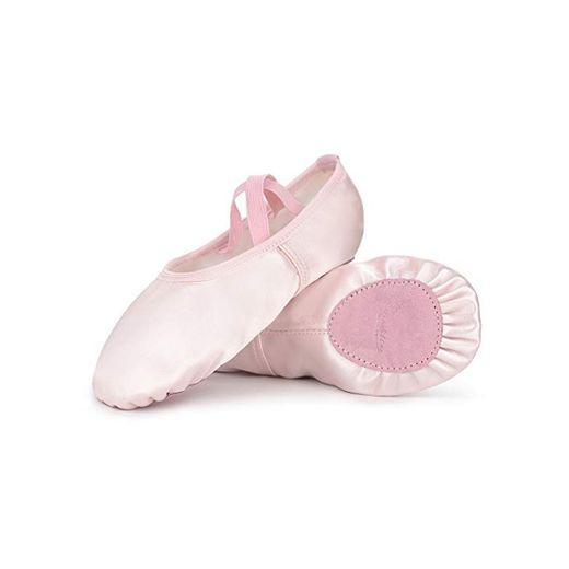 Soudittur Zapatillas de Ballet Satén -Media Punta Calzado de Danza para Niña