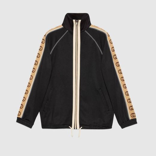 Black Technical Jersey Oversize Jacket With Brown G Stripe